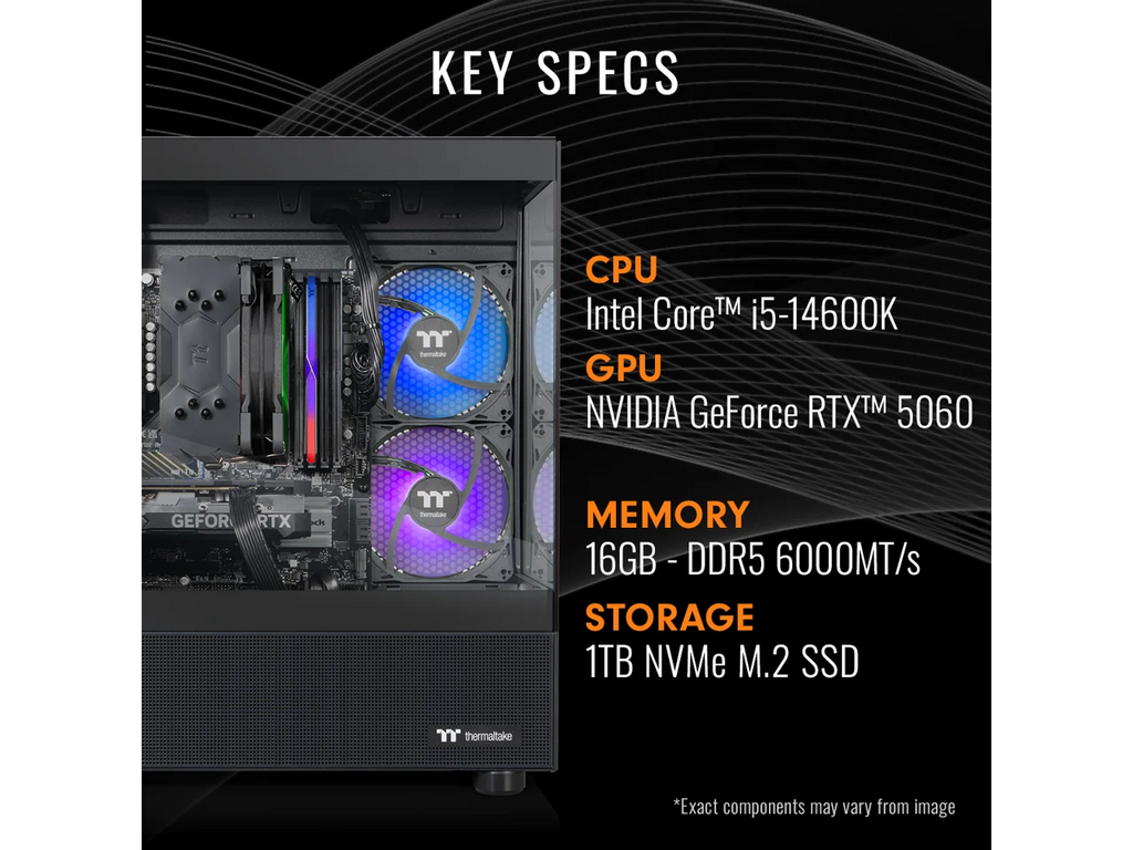 Thermaltake LCGS NE i1460-V170B Gaming Desktop (Intel Core i5-14600K, ToughRam 16GB DDR5 6000MT/s RGB Memory, NVIDIA GeForce RTX 5060, 1TB NVMe M.2, WiFi, Windows 11) N17B-B760-560-LCS