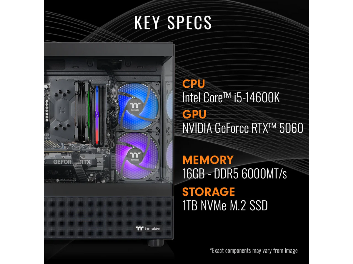 Thermaltake LCGS NE i1460-V170B Gaming Desktop (Intel Core i5-14600K, ToughRam 16GB DDR5 6000MT/s RGB Memory, NVIDIA GeForce RTX 5060, 1TB NVMe M.2, WiFi, Windows 11) N17B-B760-560-LCS