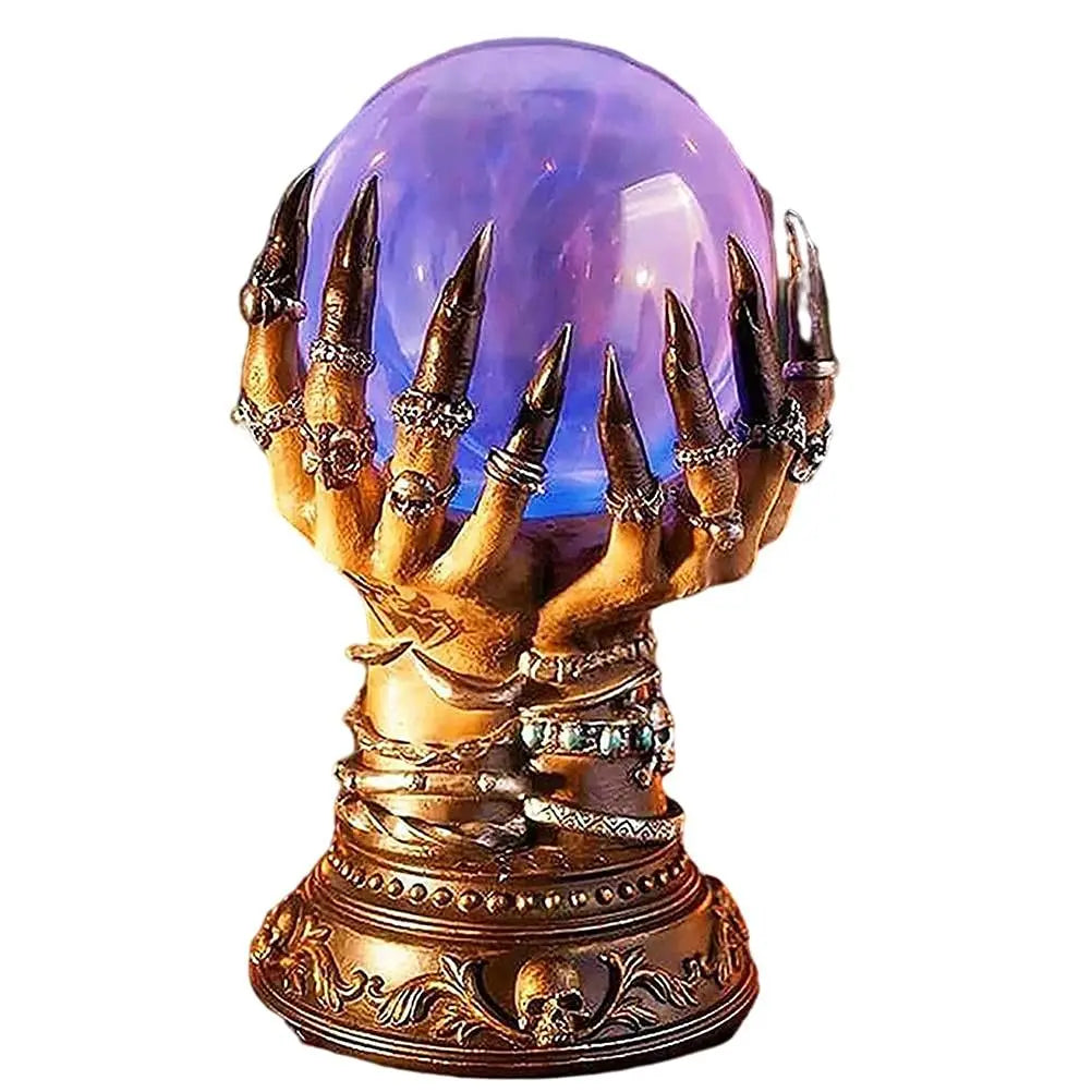 Witch's Grasp Crystal Ball Light - Gothic Decor LED Lamp, Skeleton Hand Crystal Ball, Mystical Home Decor for Halloween & Cospla