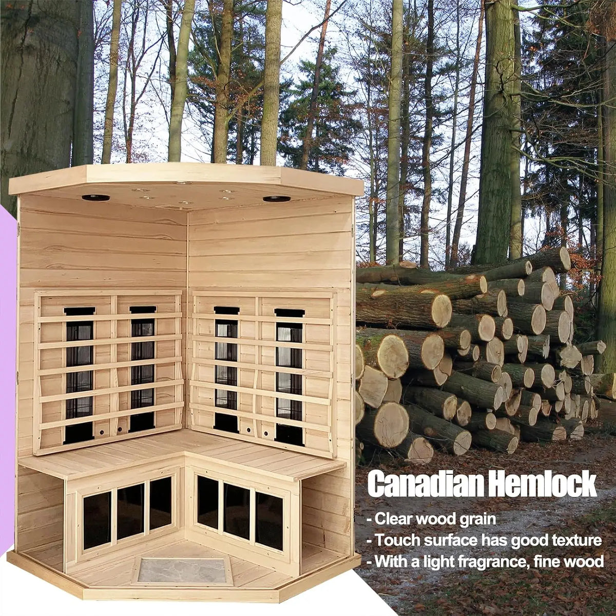 Ceramic Infrared Sauna 2-3 Person Home Hemlock Wood, Custom