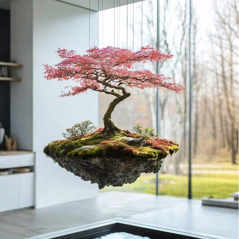 Dream floating island landscape simulation green plant rockery stone hanging moss plant landscaping commercial window creative