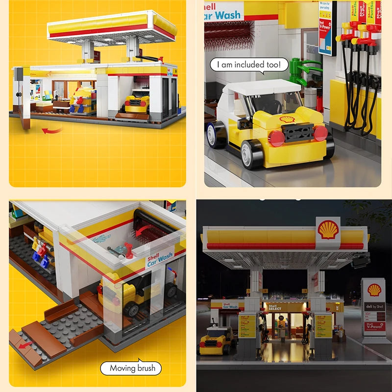 CaDA DIY Shell Retail Station C66026W Car Wash Gas Station Car Building Block USB Lighting Build Bricks Gift Toys For Children