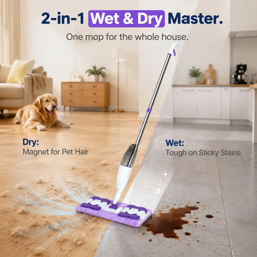 2 in 1 Spray Mop with 5 Microfiber Pads Wet & Dry Use Mop No Hand Washing Clip-Type Household Cleaning Tools for Floor Cleaning