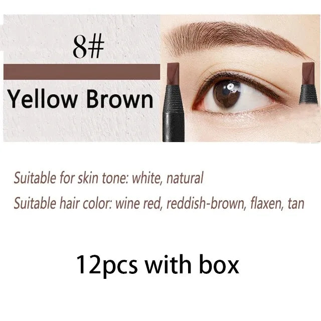 6/12PCS Eyebrow Pencil Hard Core Wholesale Makeup Pull Line Haozhuang Brand Permanent Peel off White Black Waterproof Natural