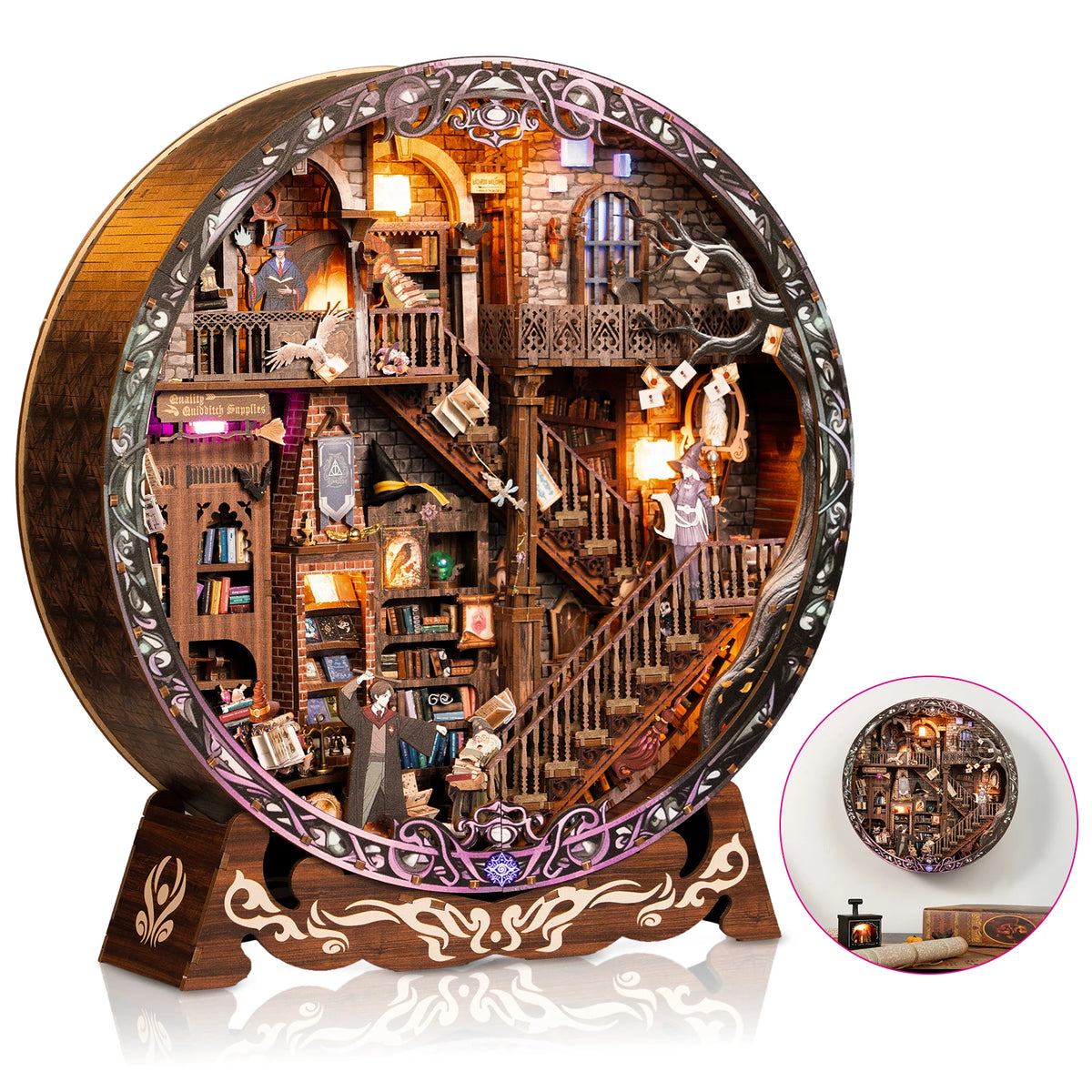 DIY Wooden Magic Library Casa Figurines Miniatures Assembled Villa with Light for Friends Birthday Gifts Home Decor Crafts