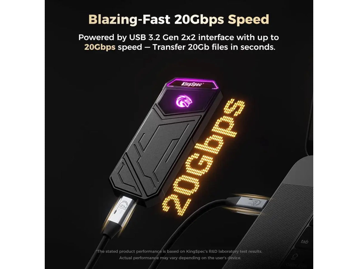 KingSpec Z5 1TB Portable SSD with RGB, USB 3.2 Gen 2x2 Type-C 20Gbps, Seq. Read Speeds Up to 2,100MB/s, for Photographers, Content Creators and Gaming, Black (Z5-1TB)