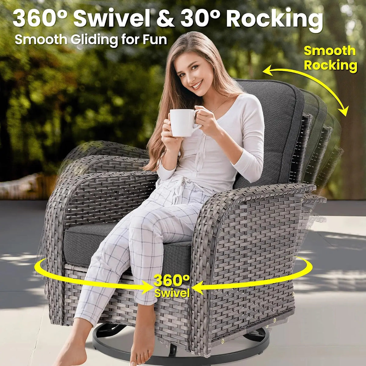 9 Pieces Patio Furniture Set, Outdoor Wicker Sofa Couch with Swivel Glider Chairs Fire Pit Table, Modern Deep Seat, Customized
