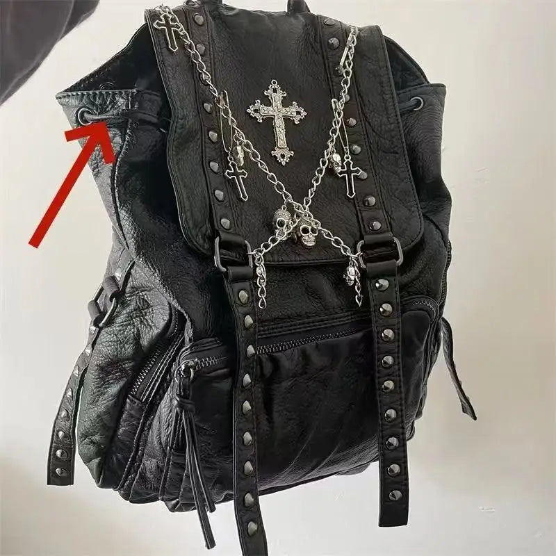 Grunge Rivet Black Y2k Backpack Women Gothic Subculture Punk Cross Black Mochila Ladies Vintage Harajuku Backpacks Aesthetic