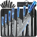 MDHAND 8PCS Damascus Stainless Steel Kitchen Knife Set Super Sharp Japanese Style Chef Santoku Cleaver Slicing Boning Utility Paring Knives Complete Cooking Cutlery Kit with Portable Protective Nylon Carry Bag for Home Kitchen Chef Use