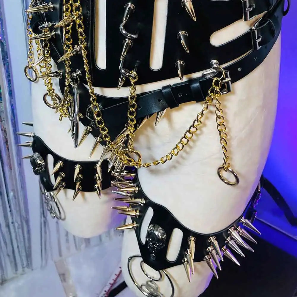 Y2K Halter Top for Women Gothic Punk Rock Emo Revival Chain Spiked Studded Rivet Spikes Clothing Goth Grunge Rave Festive Tops