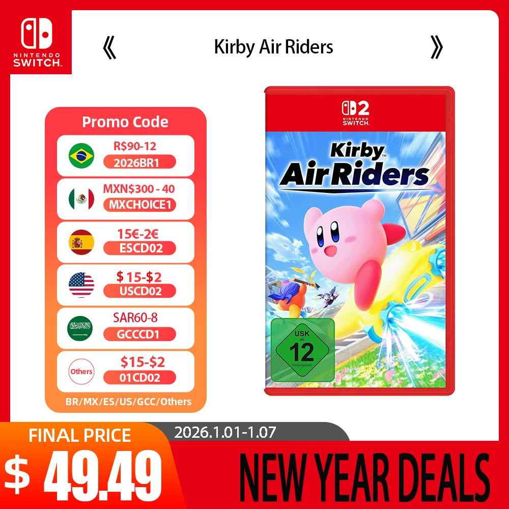 Nintendo Switch 2 Game Deals - Kirby Air Riders - NS2 Games Cartridge Physical Card Support TV Tabletop Handheld Mode