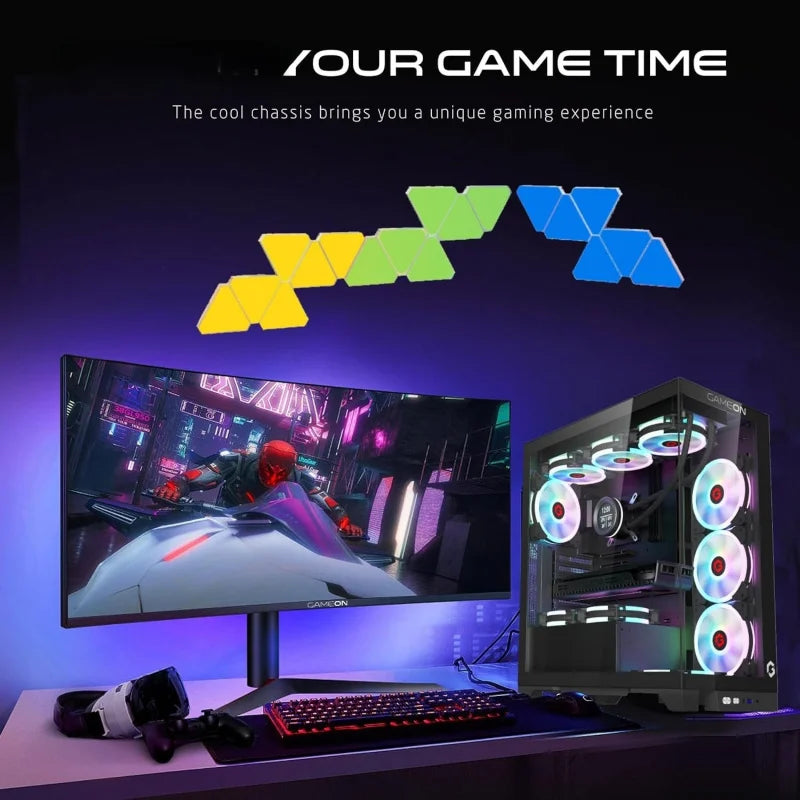 Aotesier Midnight IV Series Mid Tower PC Gaming Case, 120mm ARGB+PWM Lighting, Tempered Glass, Pre-installed 7 RGB Cooling Fans