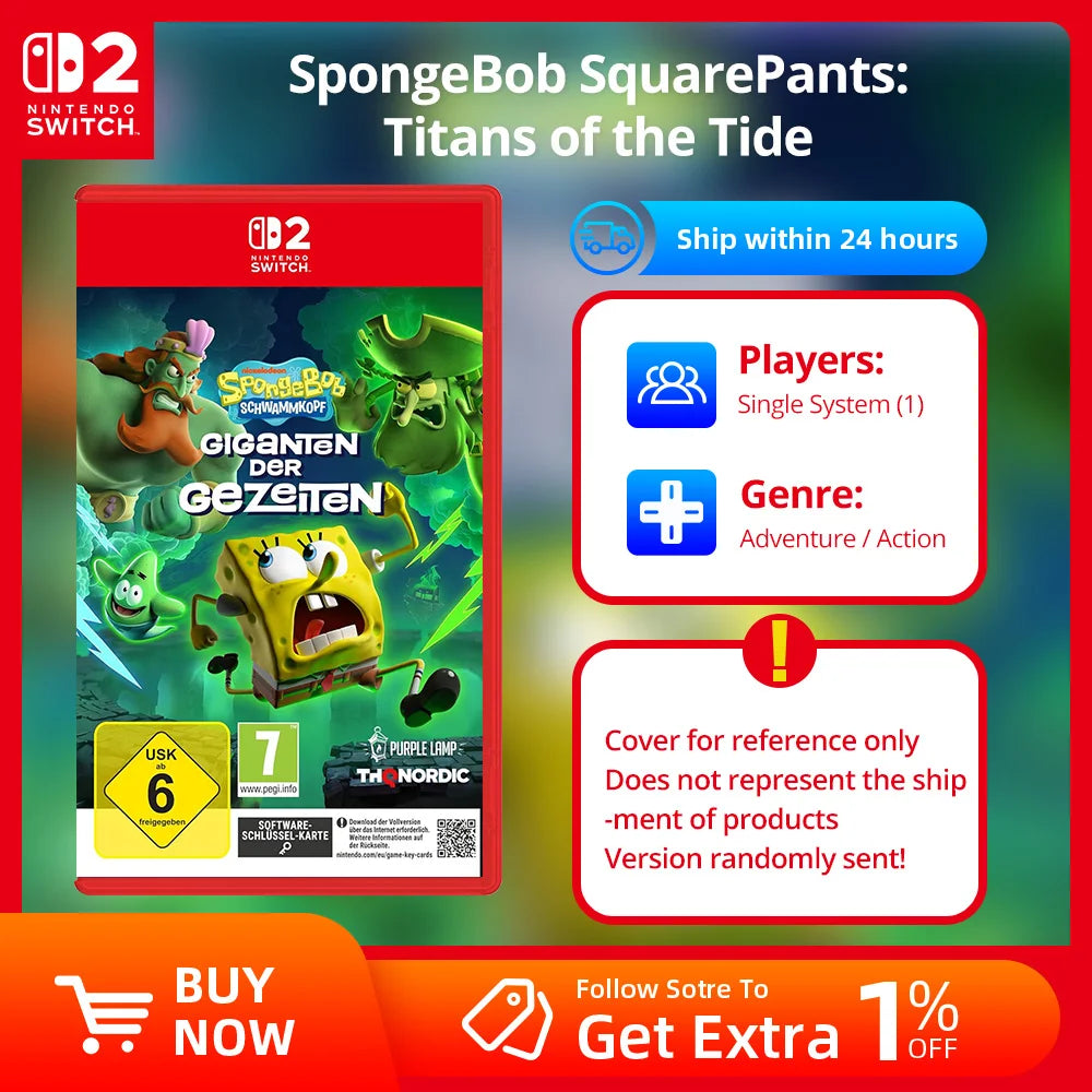 Nintendo Switch 2 Game  - SpongeBob SquarePants Titans of the Tide - Games Physical Cartridge for Switch 2