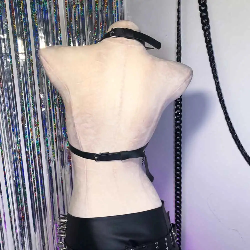 Gothic Emo Punk Women's Top Alternative Grunge PU Leather Tank Y2K ALT Harnesses 90s Style with Spikes Design Gothic Clothes