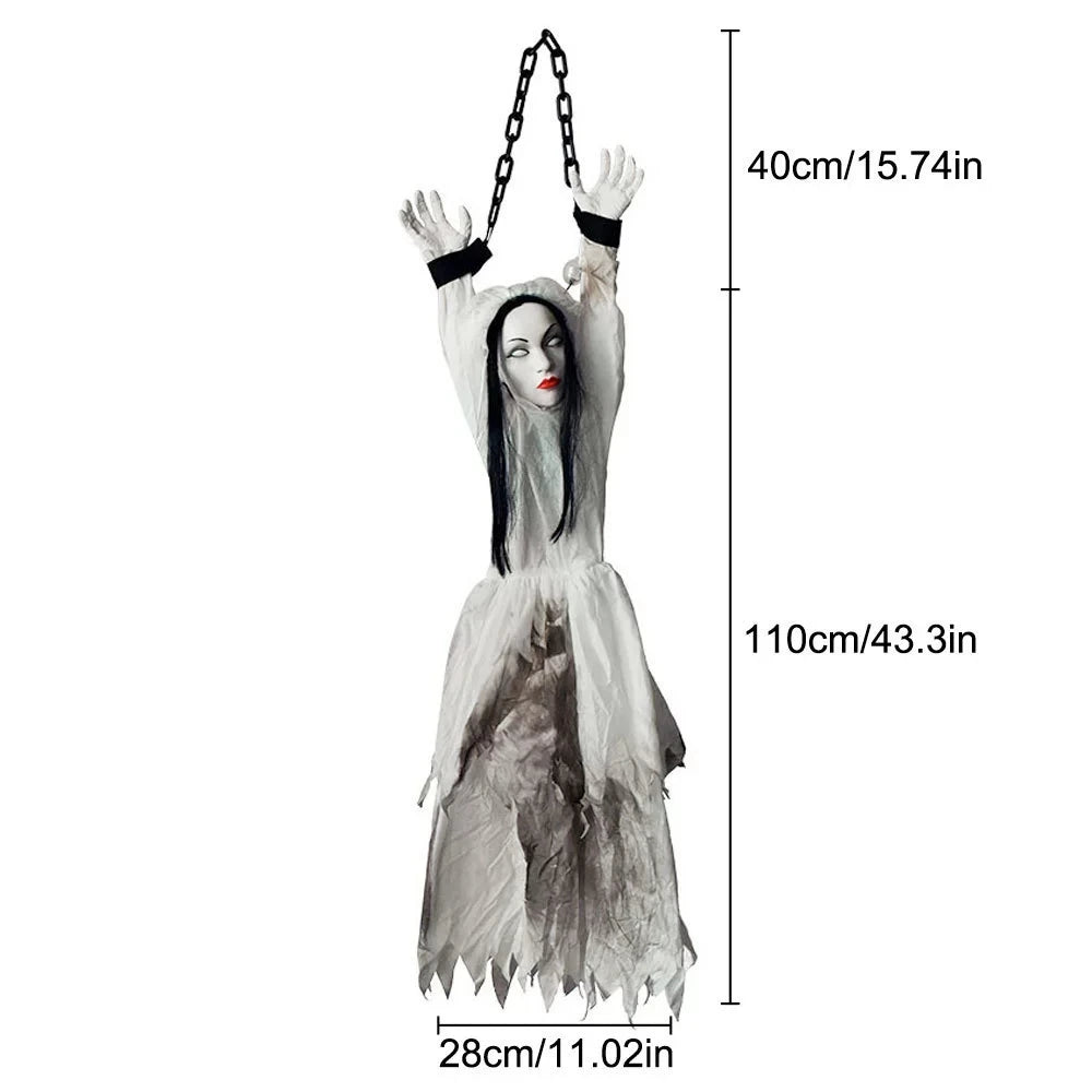 Halloween Party Props Animated Hanging Clown with Chain Glowing Eyes Creepy Sound for Haunted House Outdoor Yard Decoration
