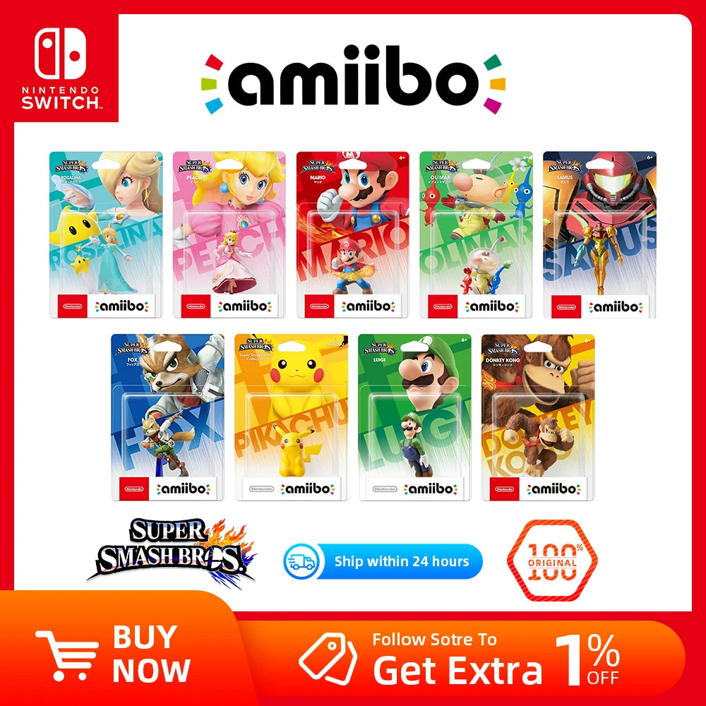 Nintendo Amiibo Figure - Super Smash Bros. Series - Rosalina/Luigi/Peach/OLIMAR/SAMUS/MARIO/DONKEY KONG/FOX/Pikachu/Yoshi