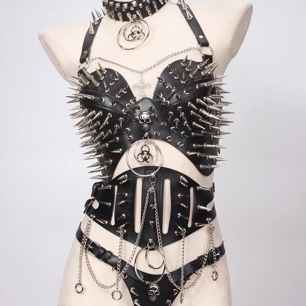 Y2K Halter Top Gothic Punk Rock Emo Revival Chain Spiked Studded Rivet Clothing with Spikes Goth Grunge Rave Festive Tops