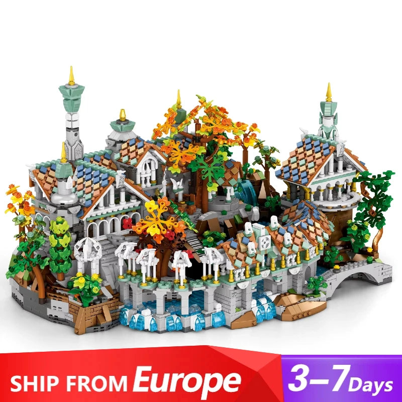 4406PCS MOC Movie Rings Rivendell Medieval Castle Building Blocks Street View Modular Architecture Model Bricks Toys Adults Gift