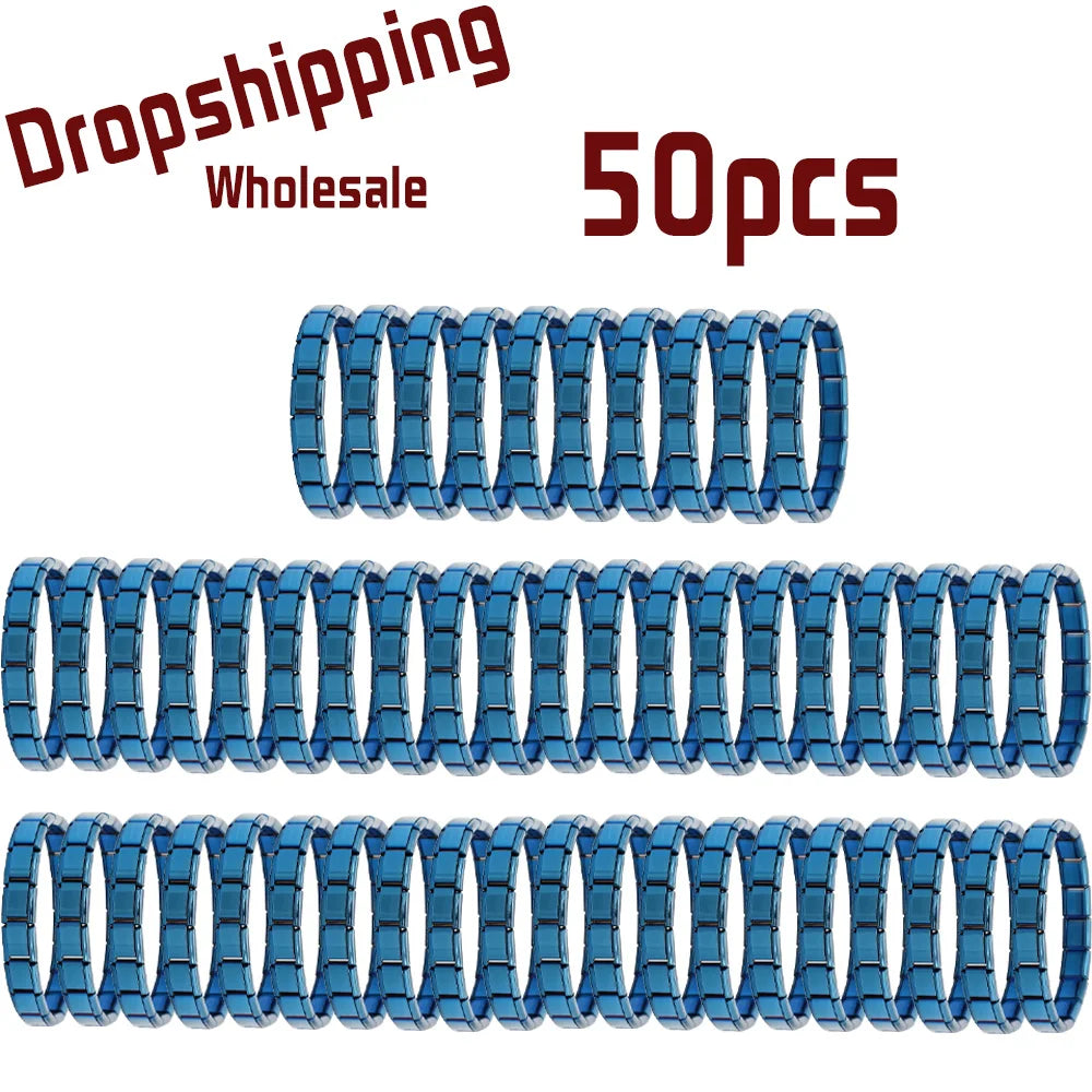 50pcs Italian Charm Stainless Steel 9mm Colorful Style Elastic Bracelet for Woman Men DIY Making GIft Dropshipping Wholesale