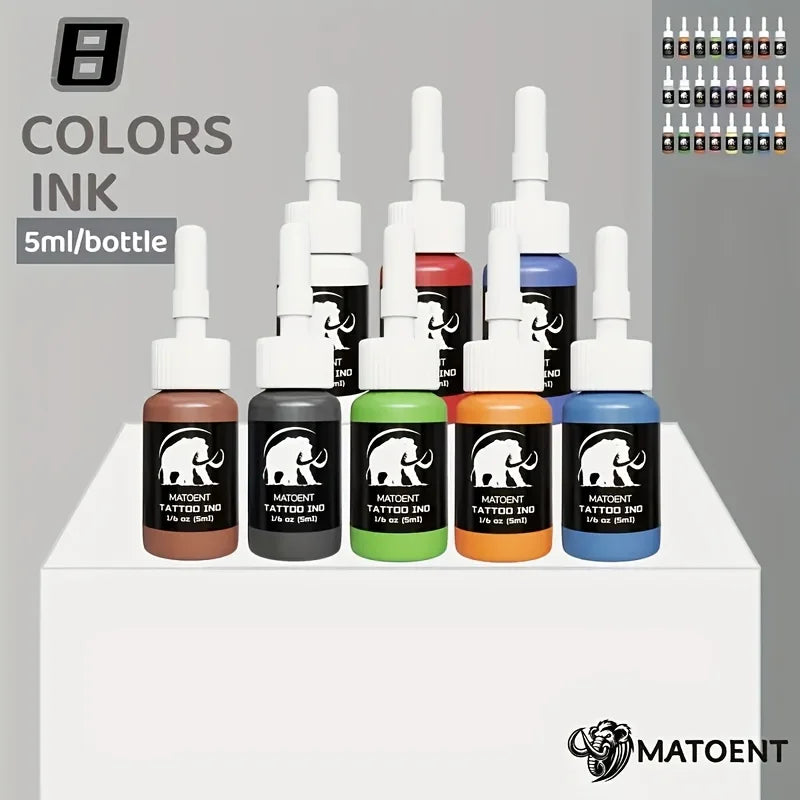 Professional Tattoo Ink Kit - Multi-Color Set, Odorless & Alcohol-Free for Beginners and Artists.
