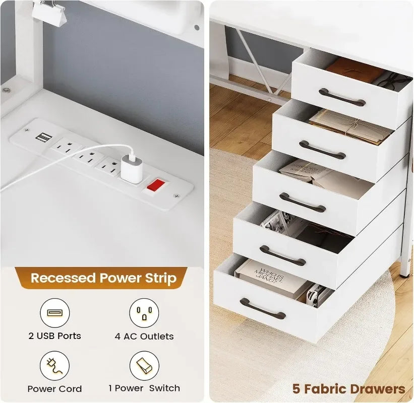 SEDETA L Shaped Gaming Desk with Drawers, L Shaped Computer Desk with Hutch and Storage Shelves, Gaming Desk with Pegboard,