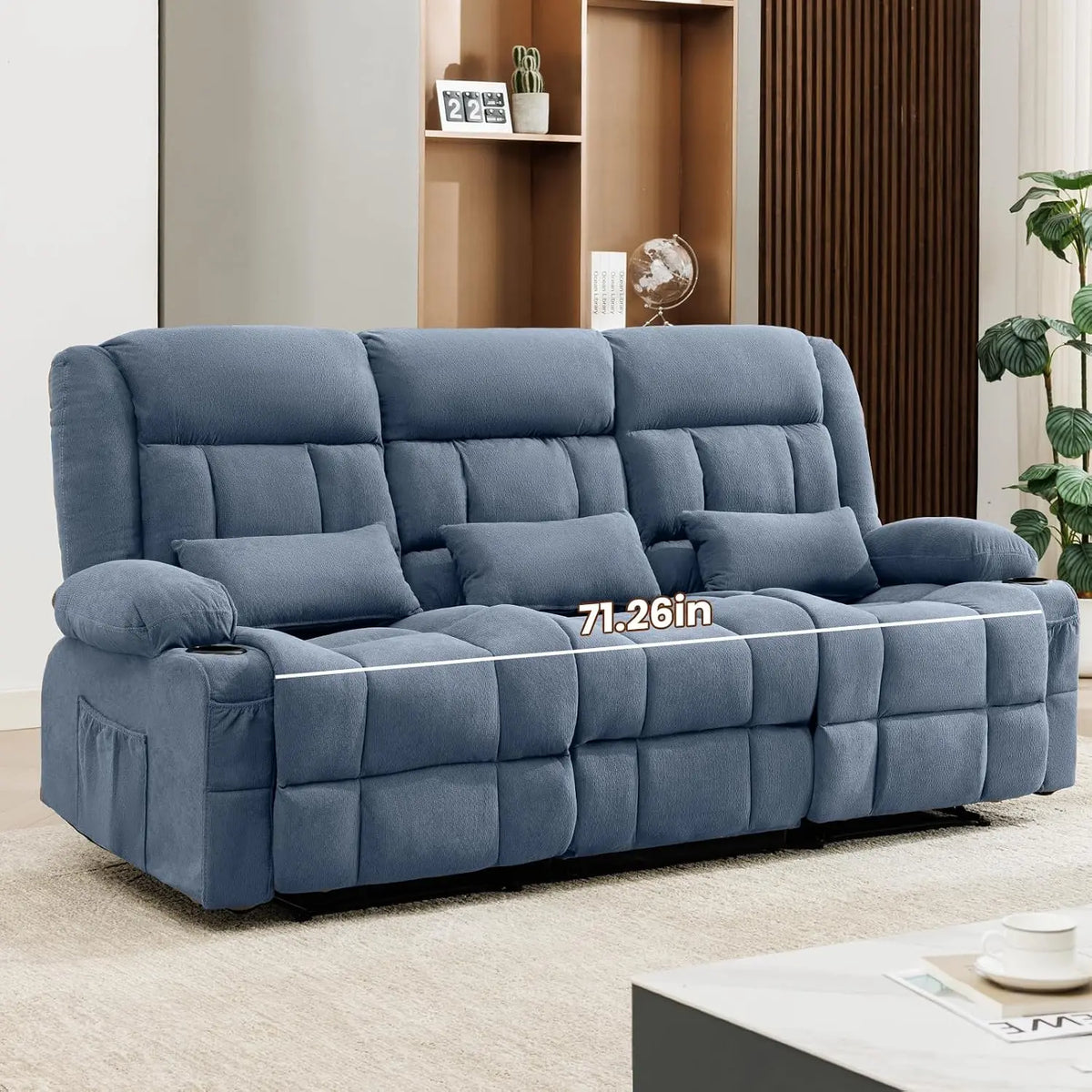 Reclining Sofa with Cup Holders for Living Room 3 Seat Manual Sofa Recliner with Side Pocket, Customized