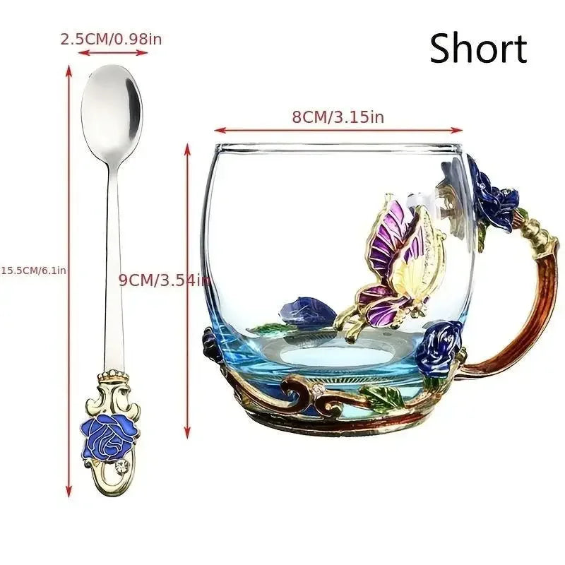 European Retro Handmade Enamel Tea Cup Crystal Cup Milk Lemon Flower Tea Cup High-end Wine Cup Set Gift Cup