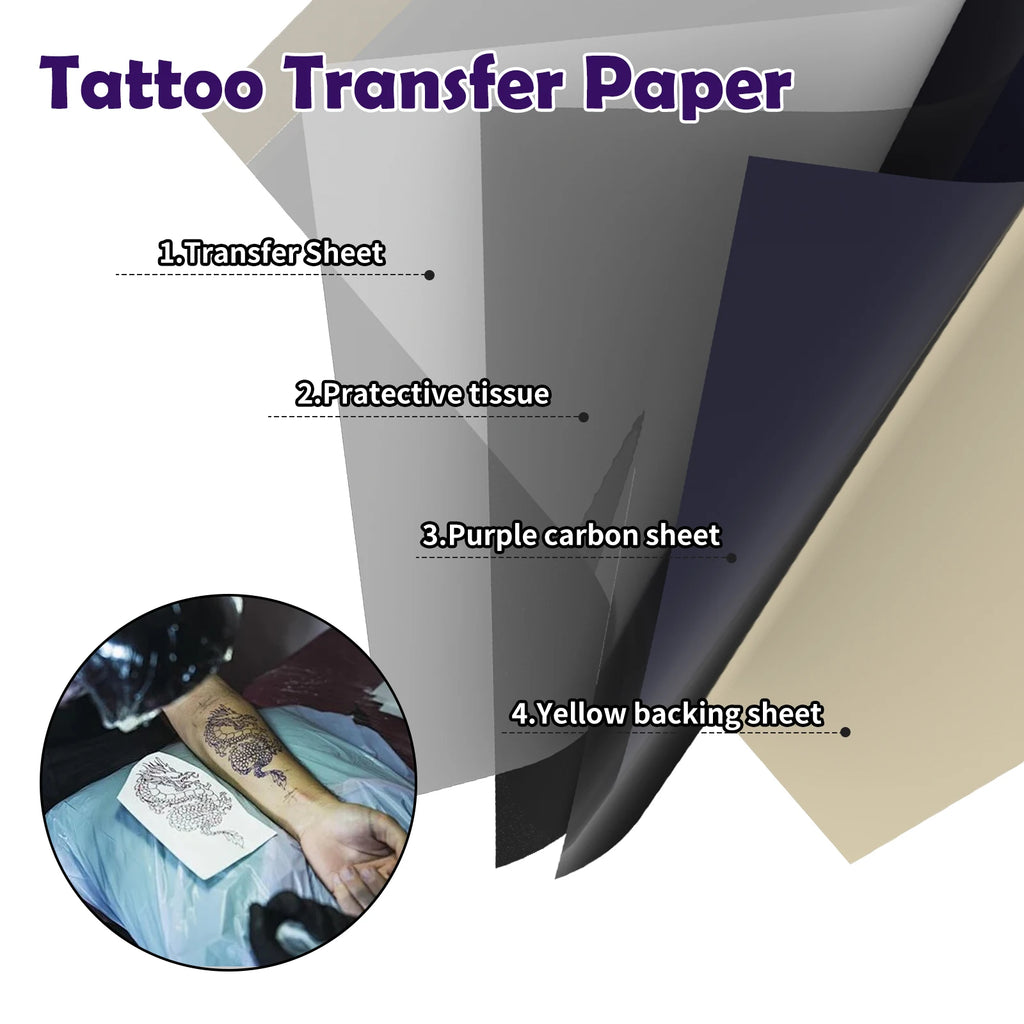 DQFART Tattoo Kit 30ml Black Tattoo Ink 20Pcs Tattoo Ink Cap 3Pcs Tattoo Grip Wraps 5Pcs Tattoo Transfer Paper Tattoo Supplies