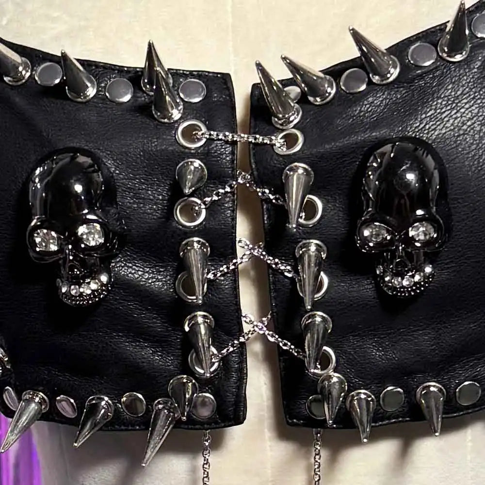Skull Eco Street Wear DIY Y2K Vegan Leather TOPS Grunge Punk Rock E-Girls Kawaii Emo Studded Rivet Harajuku 90s Hand Made Gothic