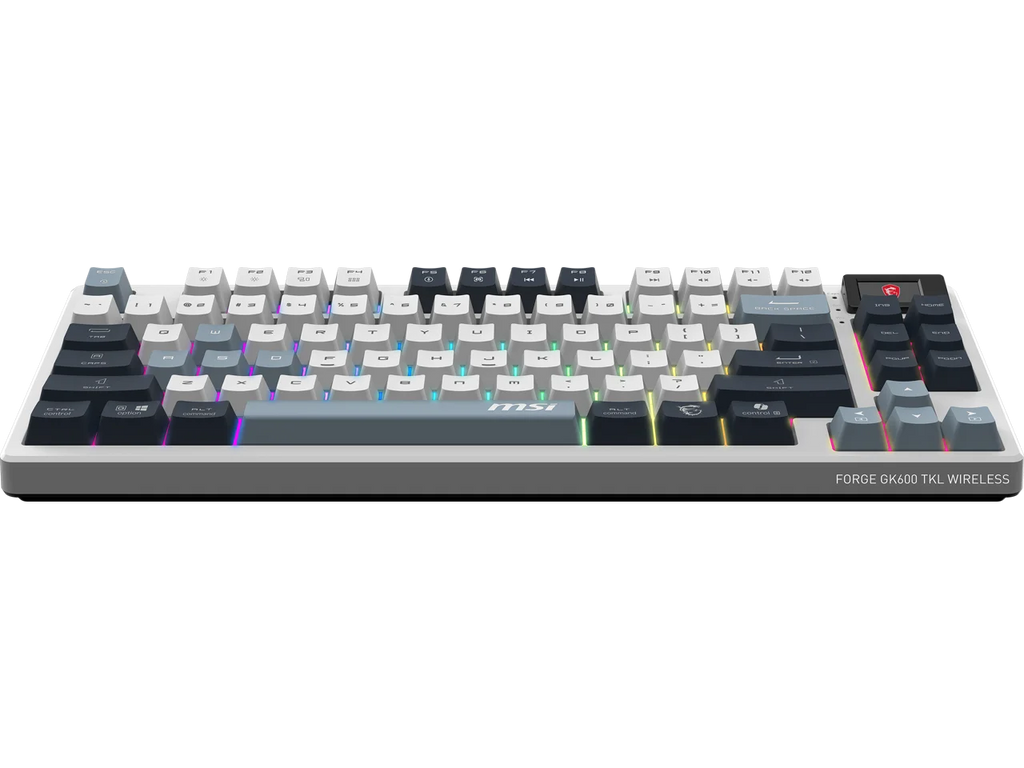 MSI Forge GK600 TKL Wireless Gaming Keyboard - Mechanical Linear Switches, Dye-Sublimated PBT Keycaps, Anti-Slip Base, RGB, USB 2.0, Bluetooth, 2.4 GHz - White