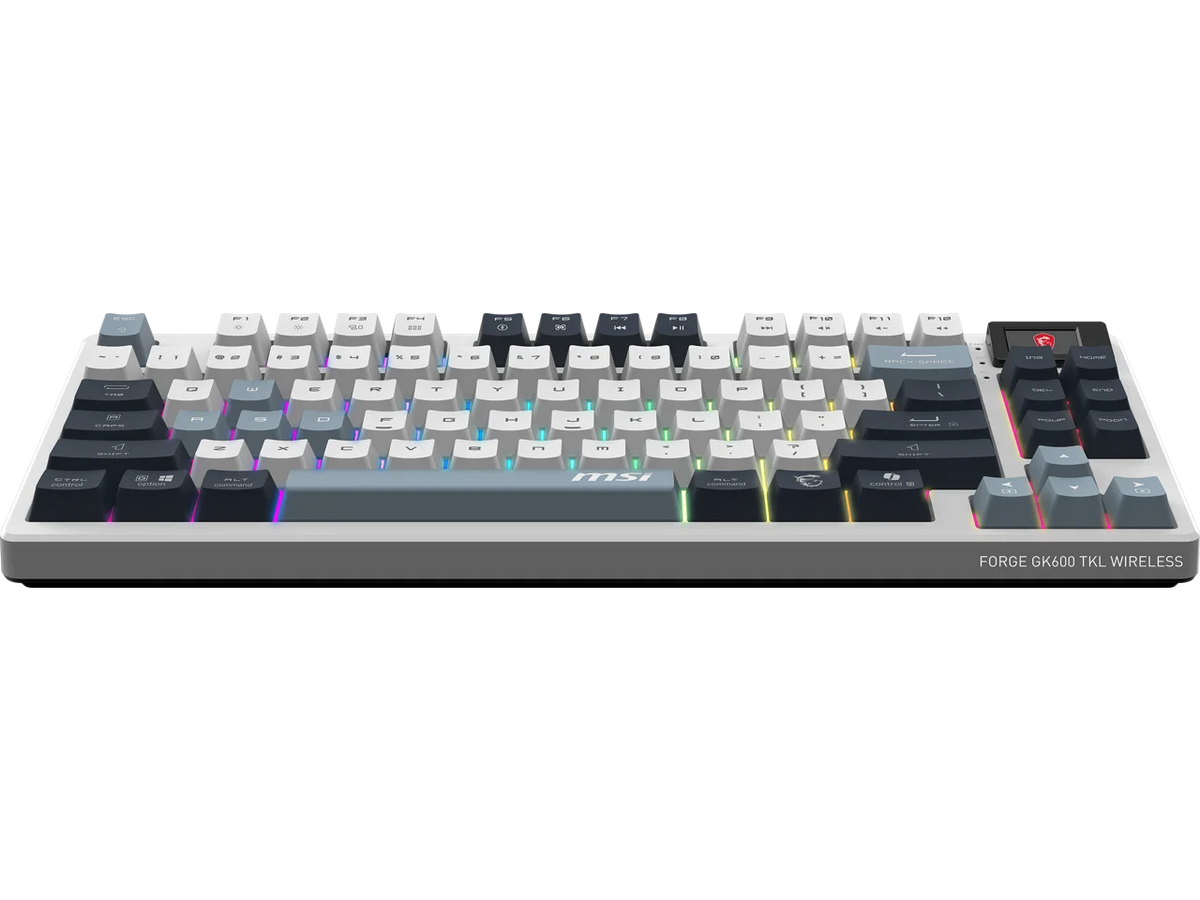 MSI Forge GK600 TKL Wireless Gaming Keyboard - Mechanical Linear Switches, Dye-Sublimated PBT Keycaps, Anti-Slip Base, RGB, USB 2.0, Bluetooth, 2.4 GHz - White