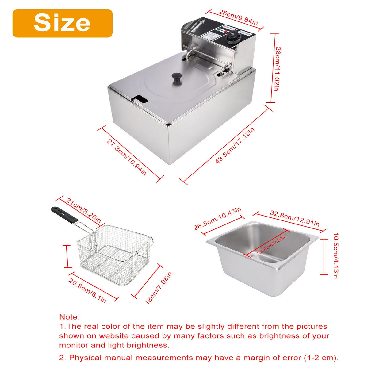 One Electric Deep Fryer with Filter Plate and Frying Basket, with Gloves Tank Stainless Steel Fryer for French Fries, Chicken, And Snacks, Adjustable Temperature Control, And The Lid Helps Prevent Hot Oil from Splattering
