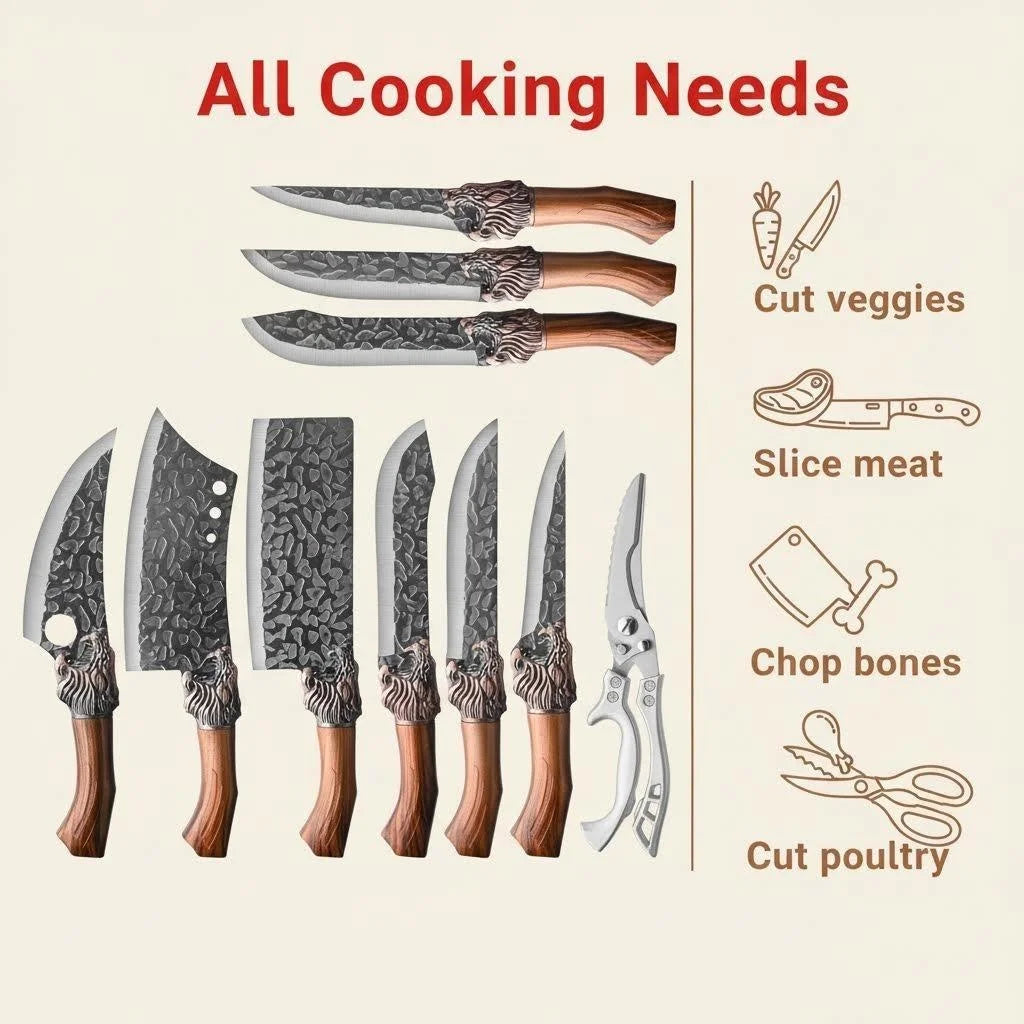 Professional forged stainless steel kitchen knife set 7-piece/3-piece - includes boning knife, slicing knife, carving knife, fish knife and butcher knife well as scissors, ultra-sharp durable knives.