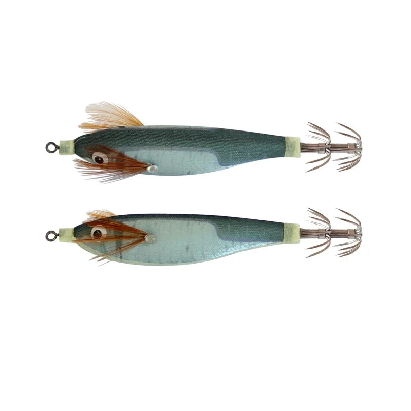 BRAVMACK 2Pcs Squid Jig Hook Fishing Lure Luminous 10cm 9g Artificial Fake Octopus Lures Wood Shrimp Cuttlefish Hard Bait Tackle