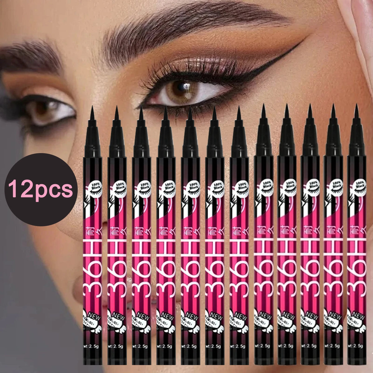 1/5/12PCS Black Liquid Eyeliner Set Waterproof Quick Dry Ultra Fine Smooth Eye Liner Pencil Pen Makeup Cosmetic Beauty Tools