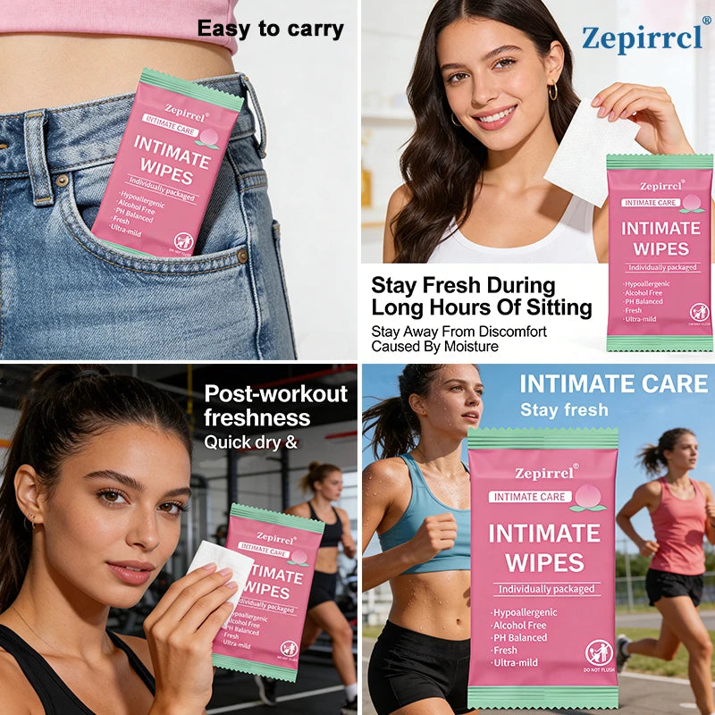 2 Boxes of Disposable Feminine Intimate Wipes, Ph Balanced, Gentle and Skin-Friendly, Individually Packaged, Suitable for Daily Use, Menstruation, Travel, Fitness, and Postpartum Use Each Box Contains 60 Tablets