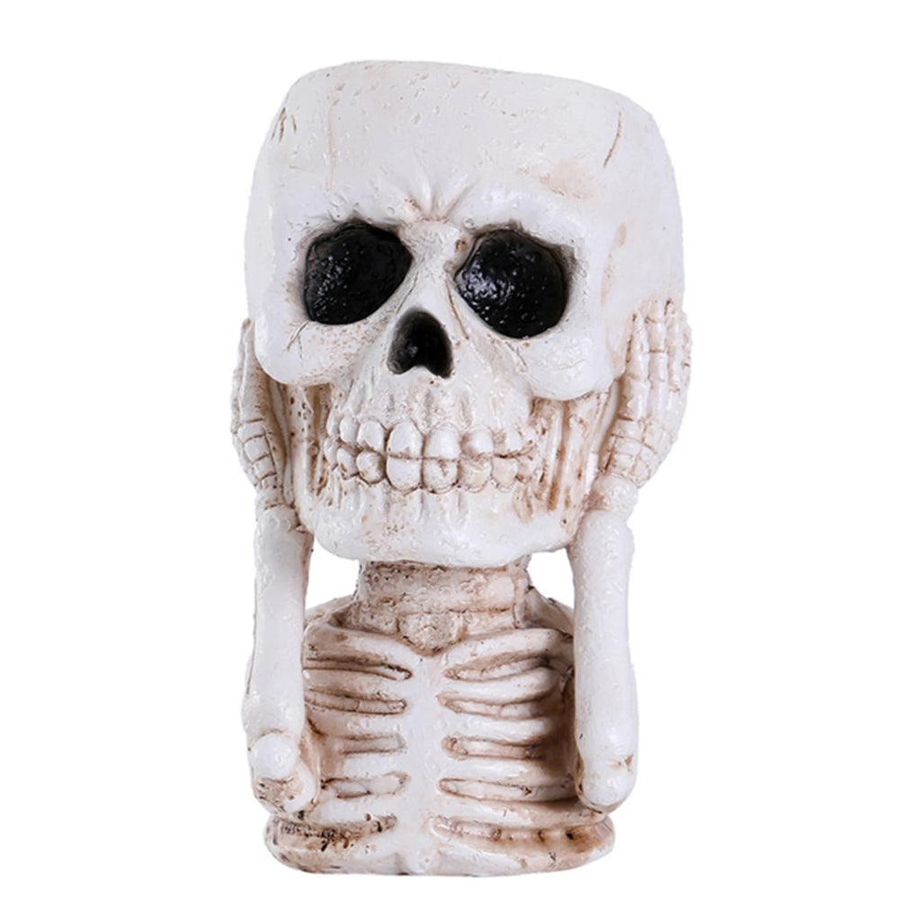 Skull Head Flower Pots Gothic Skeleton Planter Container Office Planter Succulent Plant Organizer Halloween Tabletop Ornament