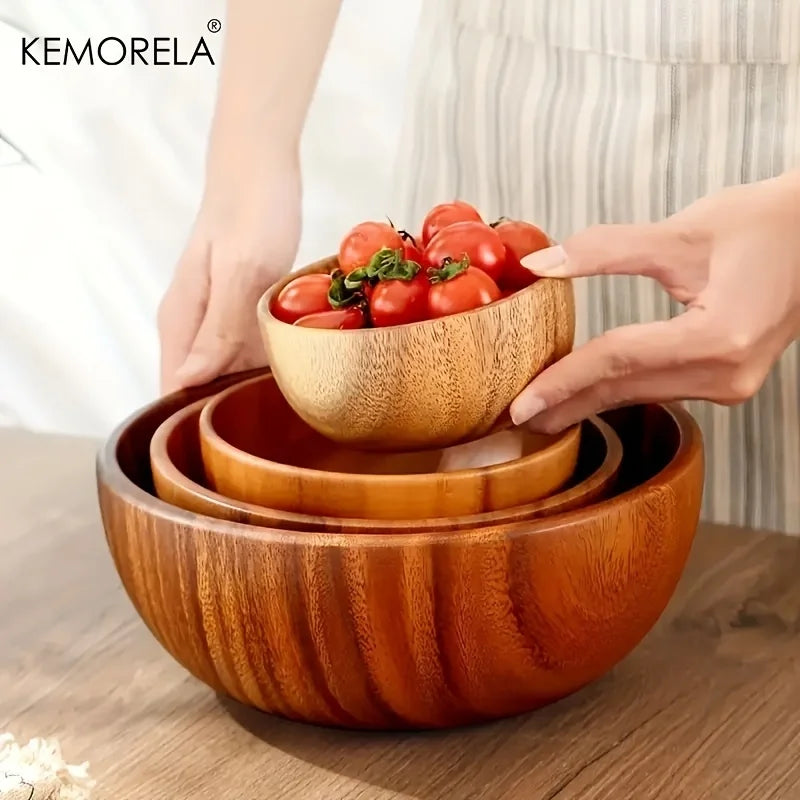 1PCS Acacia Wooden Salad Bowl Kids Anti-scalding Wooden Bowl Suitable for Fruit Vegetable Ice Cream Decoration