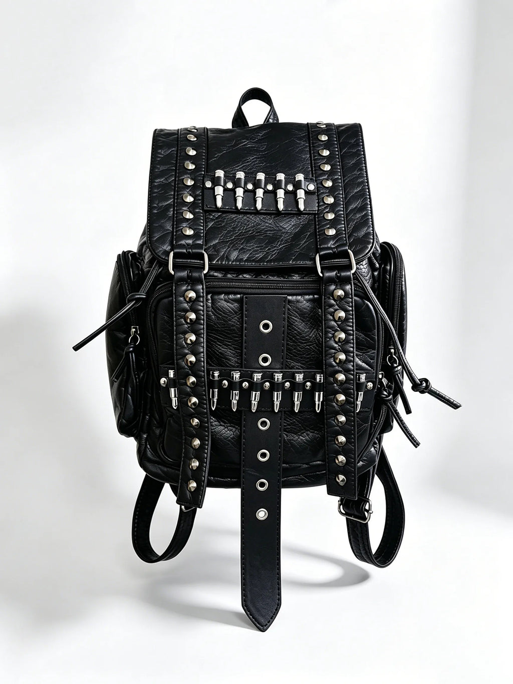 Original Design Rivet Bullet Decorative Backpack Punk Backpack Fashion Black Leather Backpacks