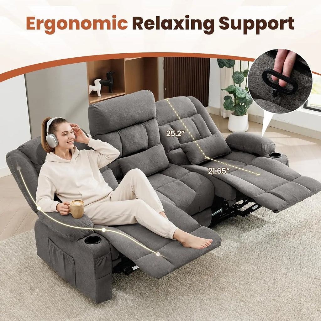 Reclining Sofa with Cup Holders for Living Room 3 Seat Manual Sofa Recliner with Side Pocket, Customized