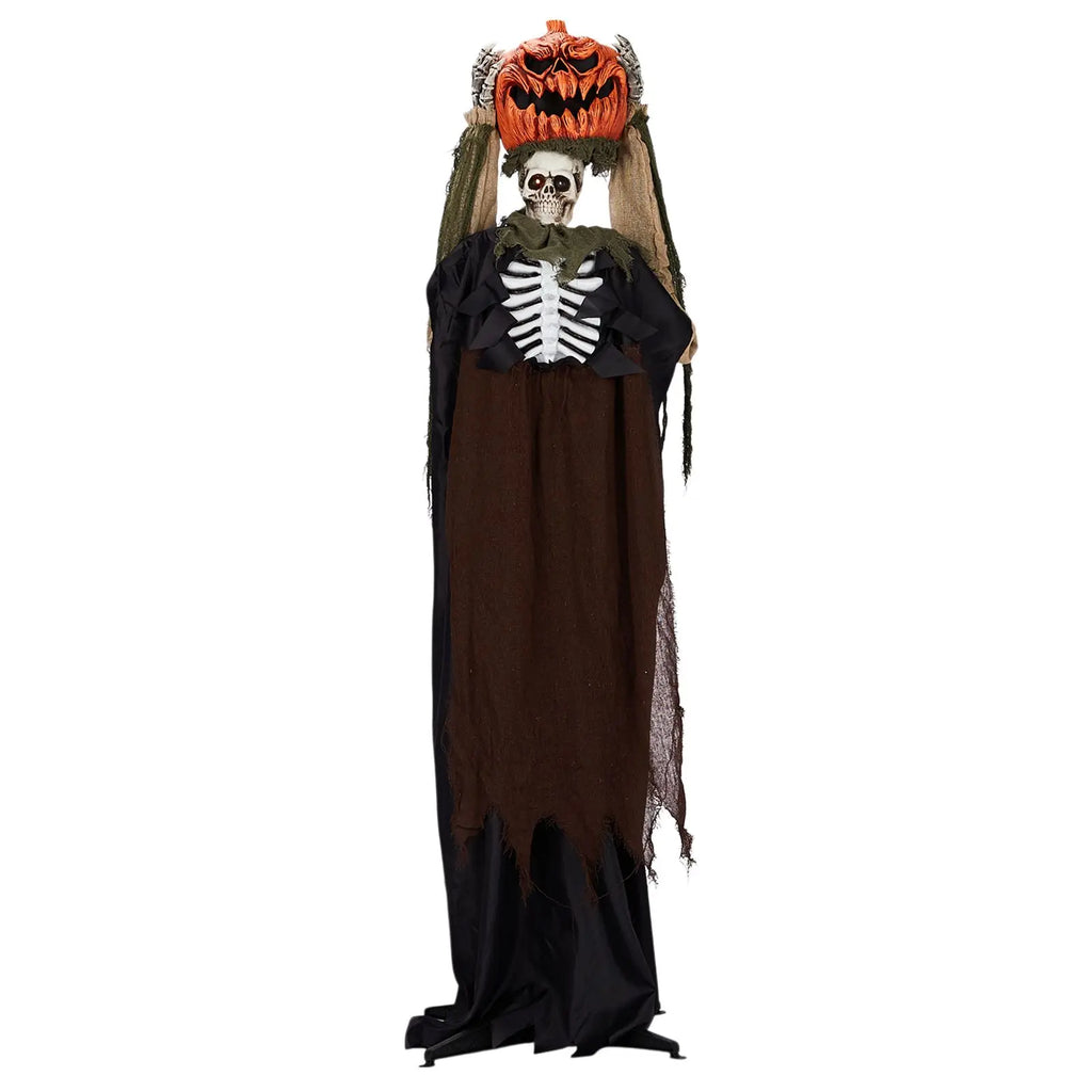 5.6ft Halloween Decorations Outdoor Life Size Animatronics Ghost with Pumpkin Head, Sound-Actived Party Decor
