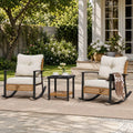 3-Piece Rattan Patio Rocking Conversation Set, 2-Tier Table, Customized