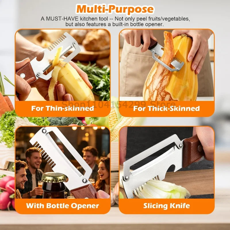 3-in-1 Paring Knife Ergonomic Wood Handle Knife Stainless Steel Vegetable Peeler with Wooden/plastic Handle Fruit Potato Peeler