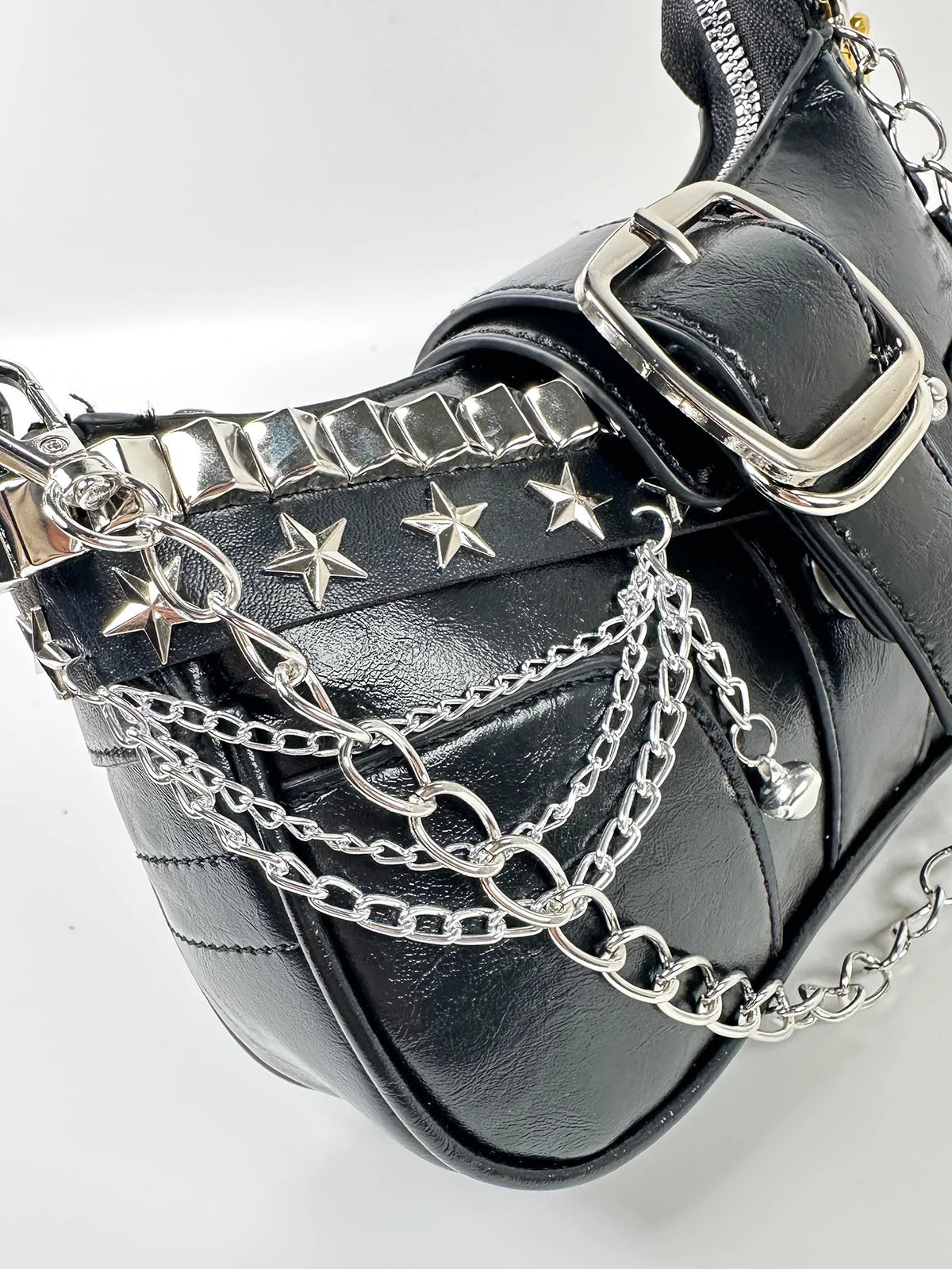 Y2K Punk Shoulder Bag For Women Retro Chain Rivet Underarm Handbag PU Leather Color‑block Sling Crossbody Bag Fashion Party Purse