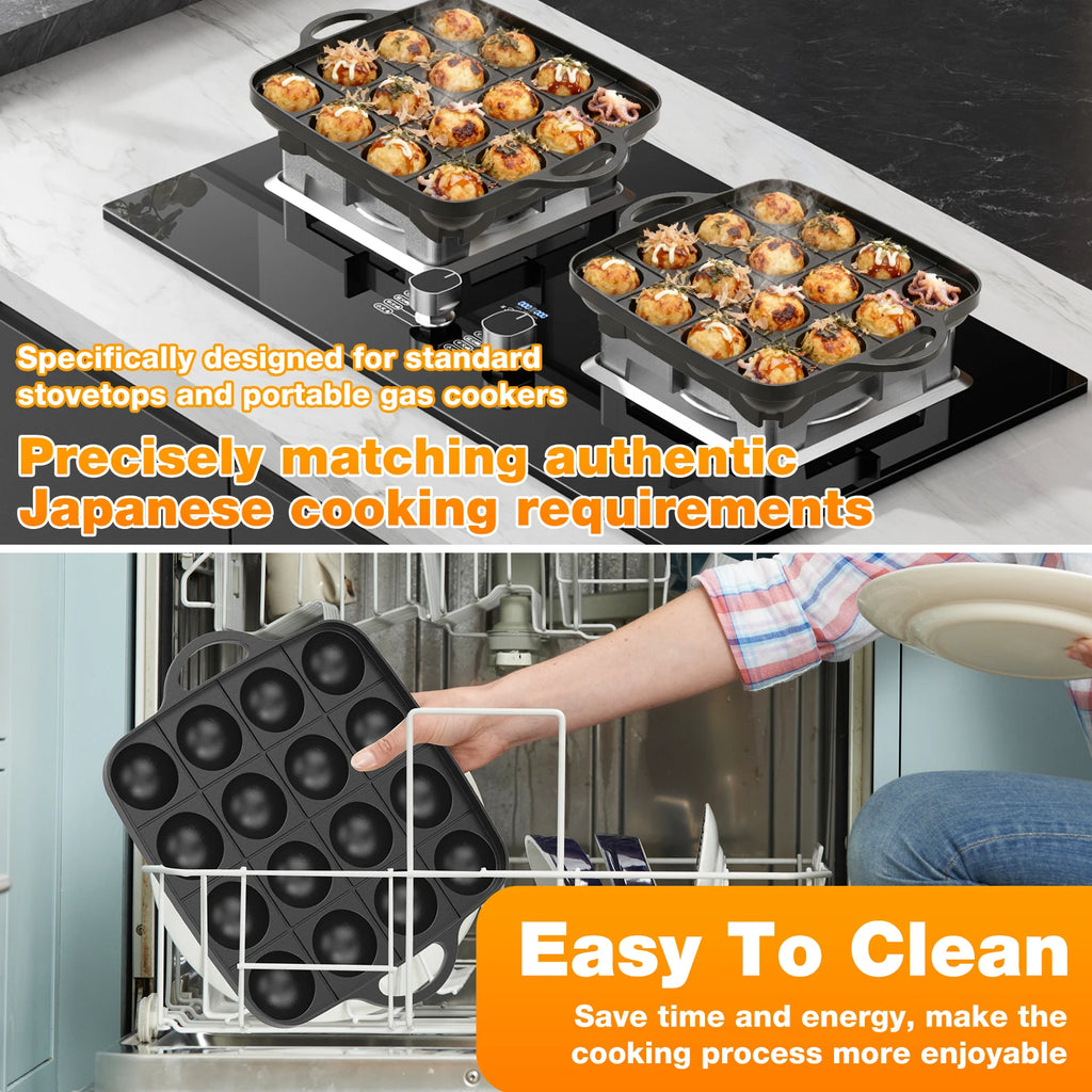Takoyaki Pan 16 Hole Octopus Ball Maker Cooking Plate for Gas Stove Authentic Osaka Street Food Cooker Takoyaki Maker for Baking