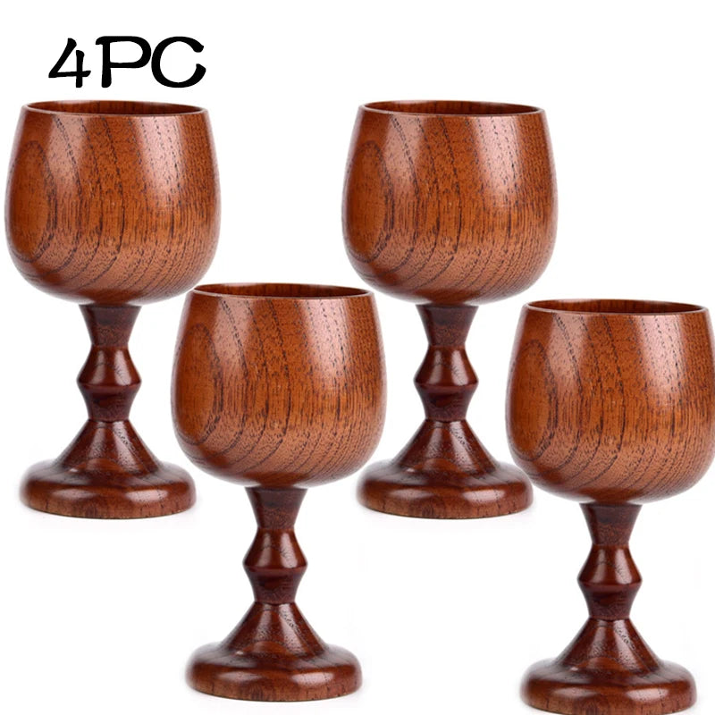 Handmade Natural Spruce Wood Goblet Cup Environmental Classical Wine Glass Round Red Wine Teapcup Solid Wooden Goblets Drinkware