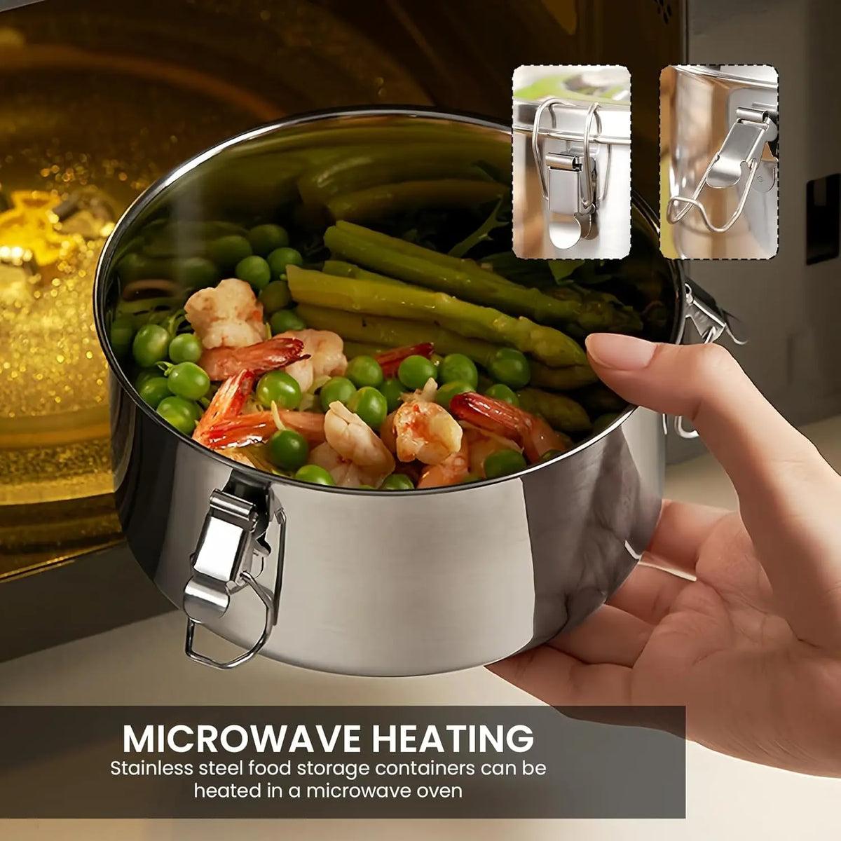 Stainless Steel Round Lunch Box with Lid Portable Leak-Proof Bento Boxes Food Storage Container Camping Picnic Bowl Containers