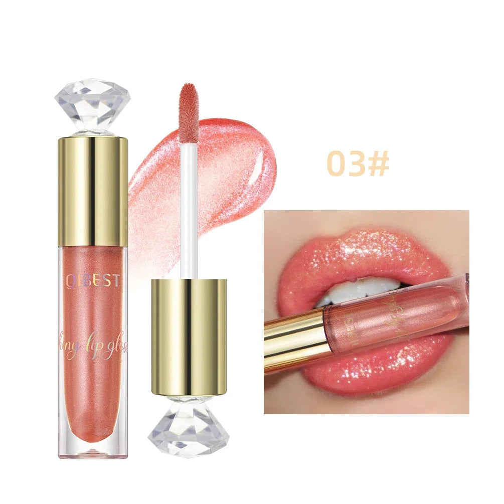 QIBEST 5 Colors Glitter Lip Glaze Long Lasting Lip Gloss Moisturizing Diamond Liquid Lipstick Makeup Shimmer Lipgloss Lip Tint