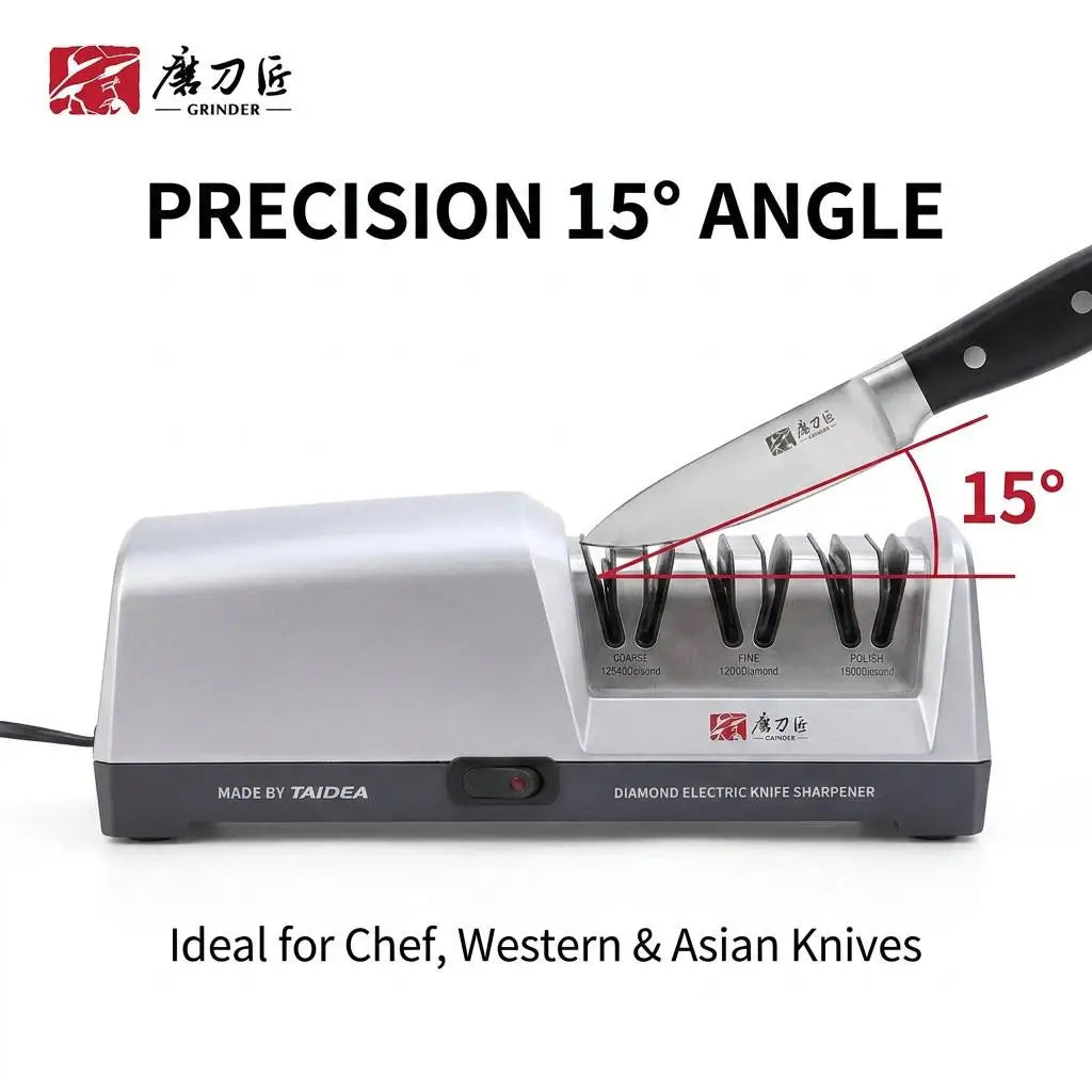 US Stock 18W 3-Stage Electric Diamond Knife Sharpener 15 Degree Angle Guide Sharpening System, US Plug Professional Sharpener