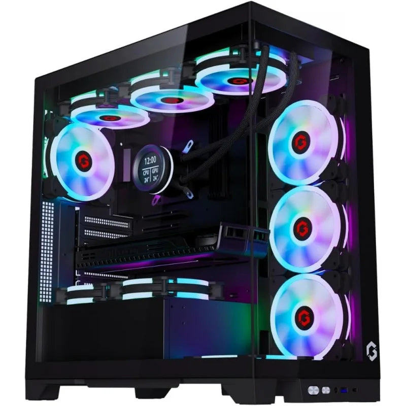 Aotesier Midnight IV Series Mid Tower PC Gaming Case, 120mm ARGB+PWM Lighting, Tempered Glass, Pre-installed 7 RGB Cooling Fans